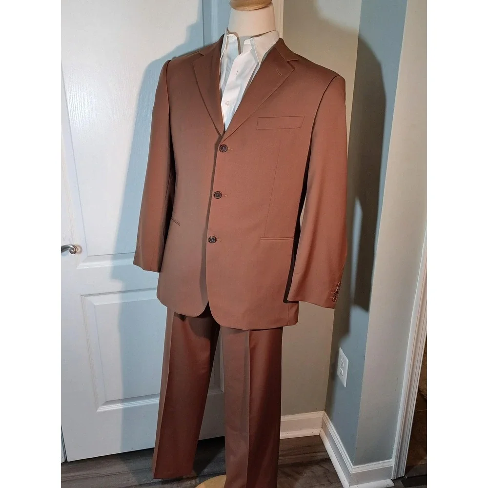 Hugo Boss Suit Mens 42 Brown Wool 2 Piece Single Breasted Dress‎ Business USA